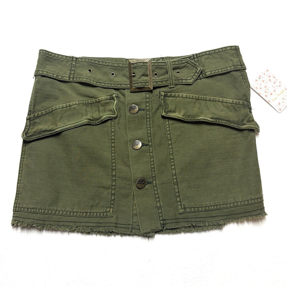 NWT Free People Skirt Utility Army Green Belted Distressed Frayed Cargo Womens 8 - Picture 3 of 10